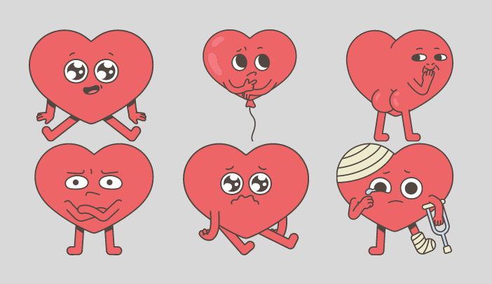 6 לבבות עם רגשות שונים